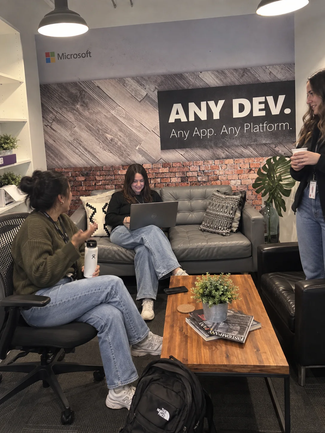 Team collaborating in a studio lounge