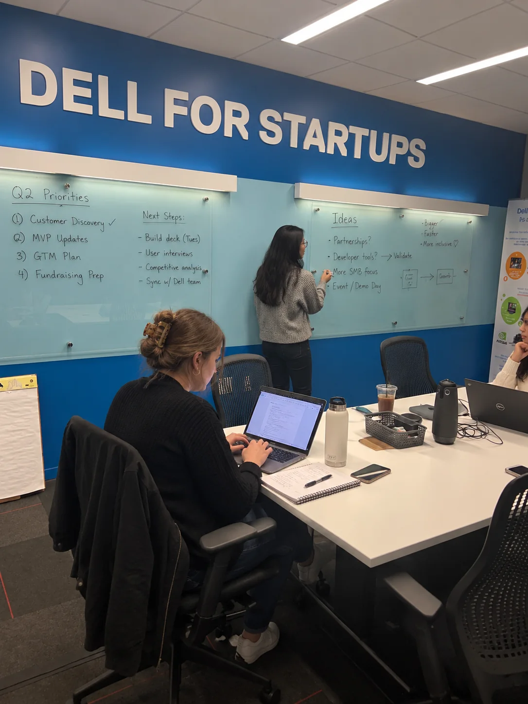 Team working through development priorities in a studio meeting room